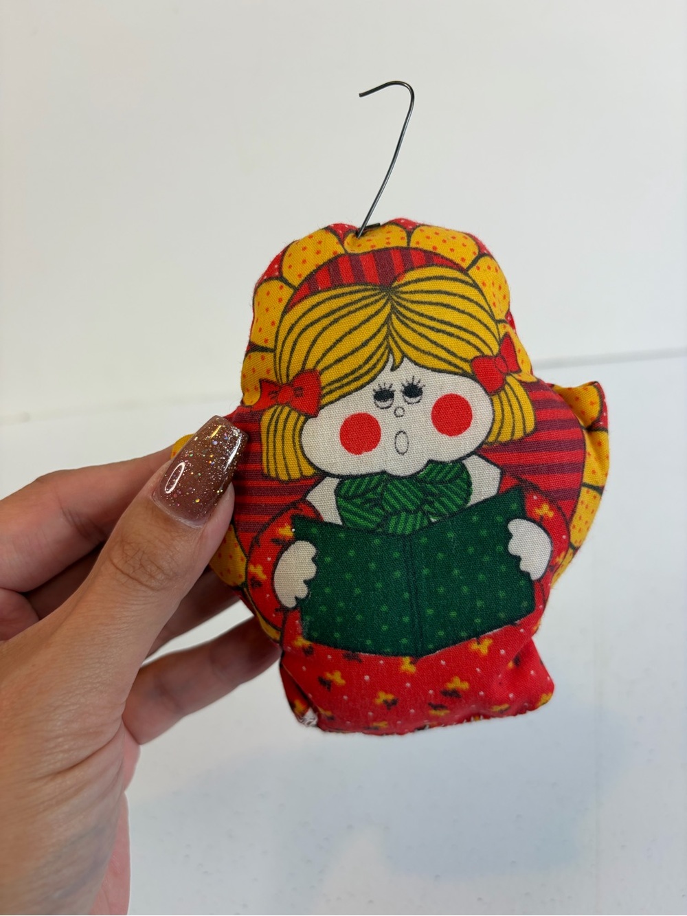 Vintage Calico Angel Girl Christmas Ornament Plus Sewn Quilt 1970s Decor Kitsch